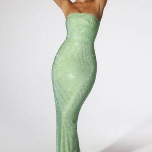 Oh Polly Strapless Green Evening Gown